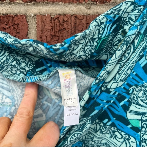 LuLaRoe Blue and Light Blue Cowboy Boot Tall & Curvy Mid Rise Leggings - Picture 3 of 3